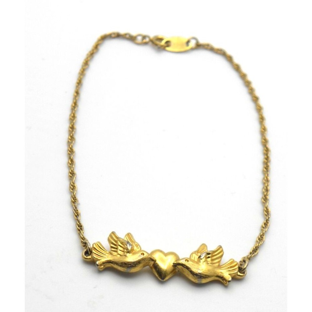 Vintage Avon Bird Anklet Bracelet Gold Tone Twisted Rope Heart Kissing Doves